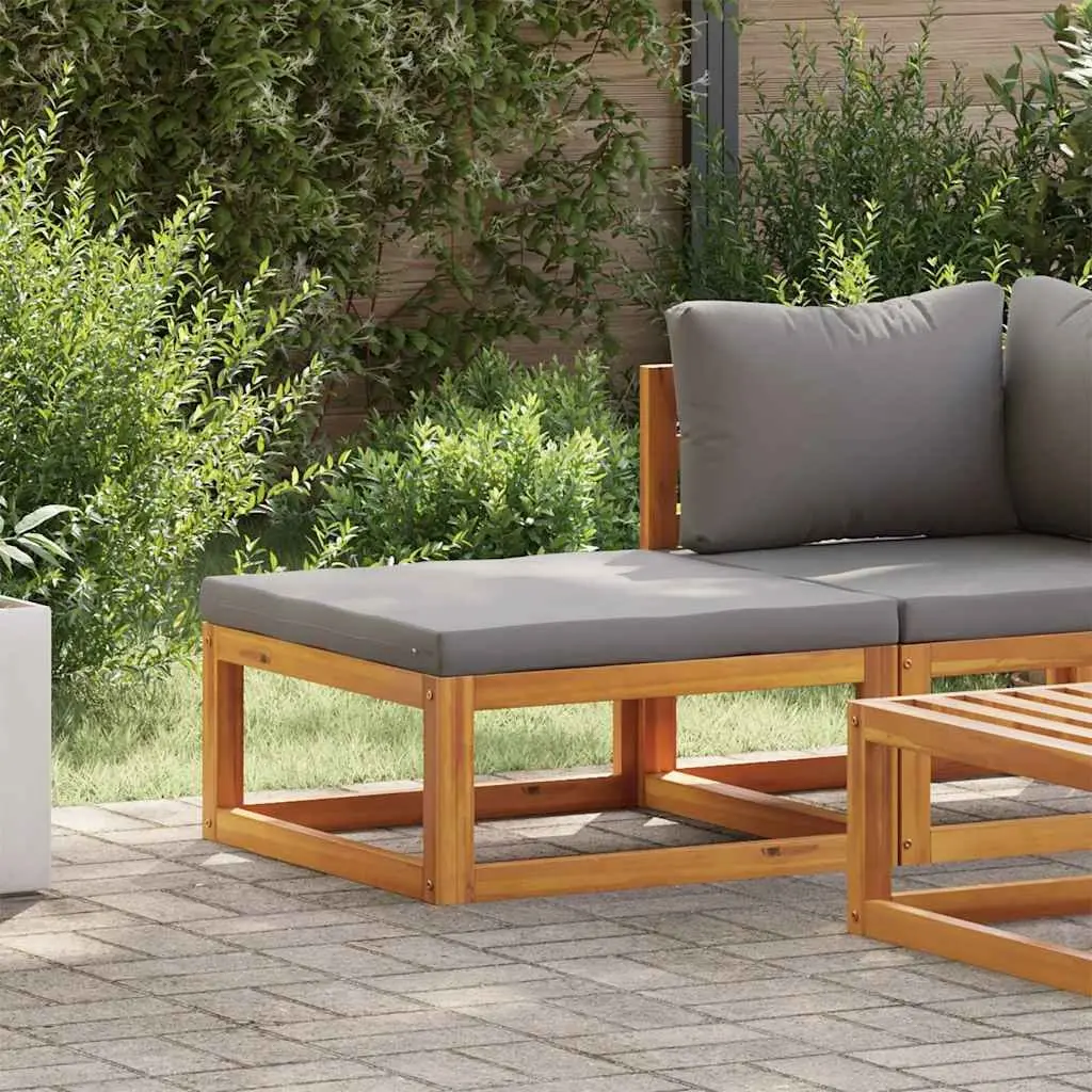 Outdoor Footrest Padded Cushion Solid Acacia Wood Grey