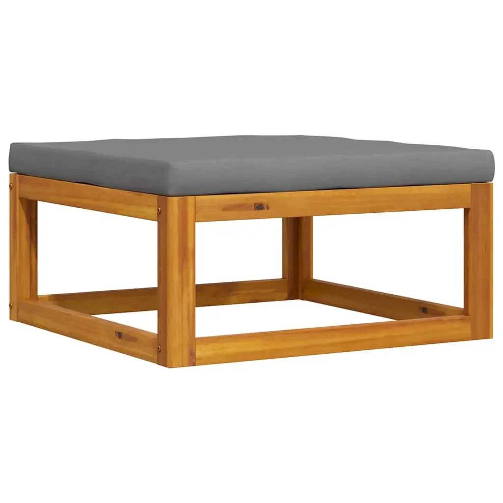 Outdoor Footrest Padded Cushion Solid Acacia Wood Grey