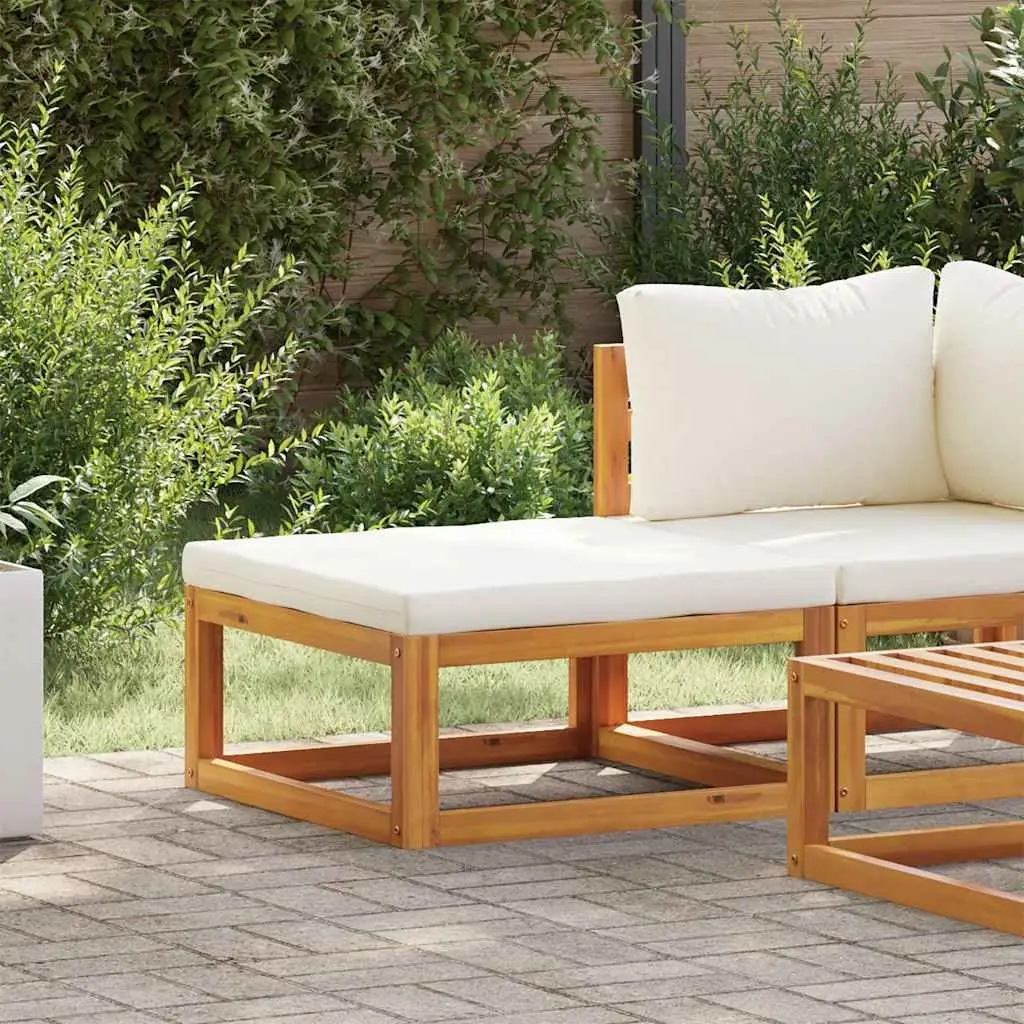 Outdoor Footrest with Cushion Solid Wood Garden Lounge Sectional Seating Unit