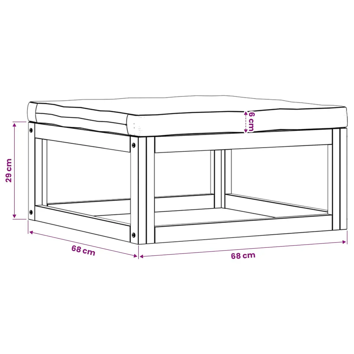 Outdoor Footrest with Cushion Solid Wood Garden Lounge Sectional Seating Unit