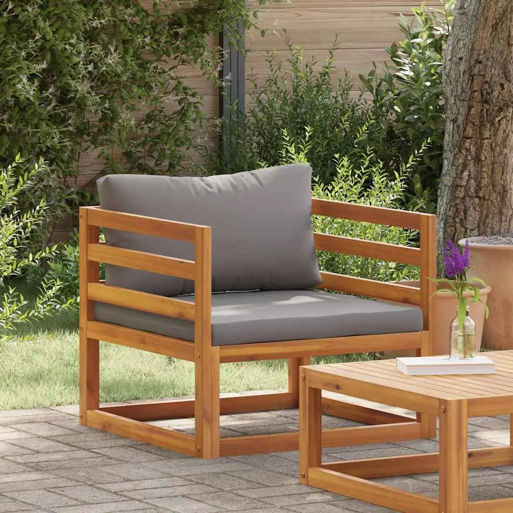 Outdoor Garden Chair Solid Acacia Wood Weather Resistant Grey Cushions