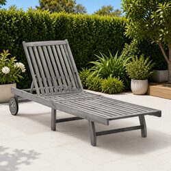 Sun Lounger Outdoor Lounge Chair Adjustable Backrest Patio Daybed with Wheels