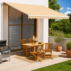 Awning Replacement Fabric Yellow White 4.5x3.5m Polyester Patio Garden Sunshade