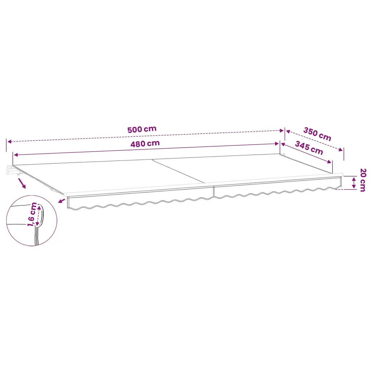 Awning Replacement Fabric UV-resistant Polyester 5x3.5m Anthracite Patio Garden Sunshade Cover