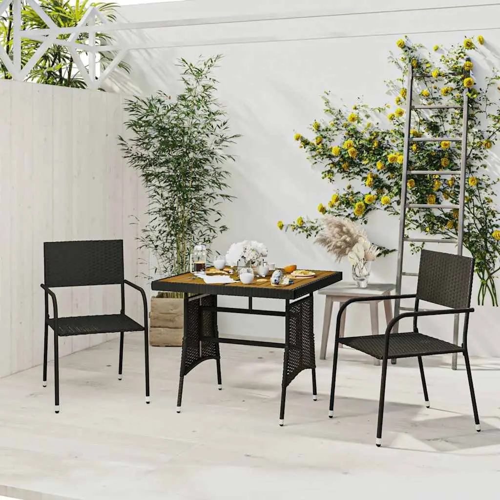 3 Piece Outdoor Dining Set Black Patio Garden Furniture Table Chairs