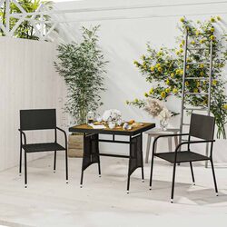 3 Piece Outdoor Dining Set Black Patio Garden Furniture Table Chairs