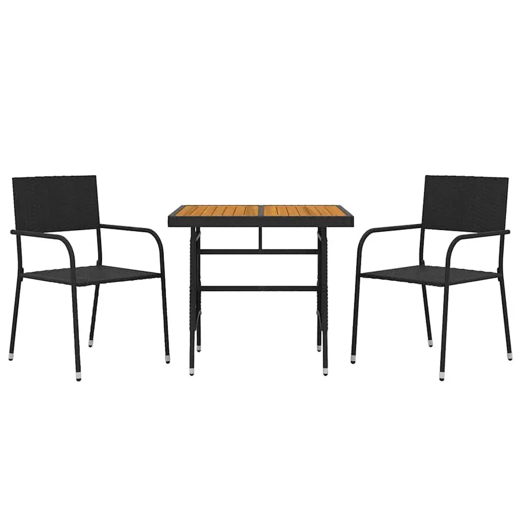 3 Piece Outdoor Dining Set Black Patio Garden Furniture Table Chairs