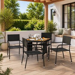 5 Piece Outdoor Dining Set PE Rattan Black Garden Patio Furniture Table Chairs