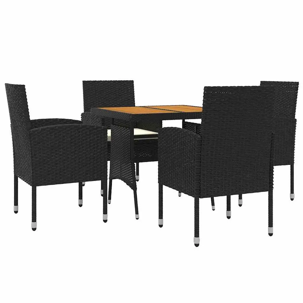 5 Piece Outdoor Dining Set PE Rattan Steel Frame Black