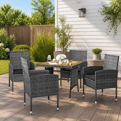 5 Piece Outdoor Dining Set Poly Rattan Garden Patio Furniture Grey Chairs Table