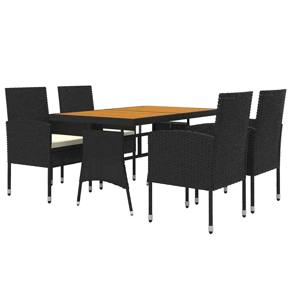 5 Piece Outdoor Dining Set Garden Patio Furniture Table Chairs Black Rattan