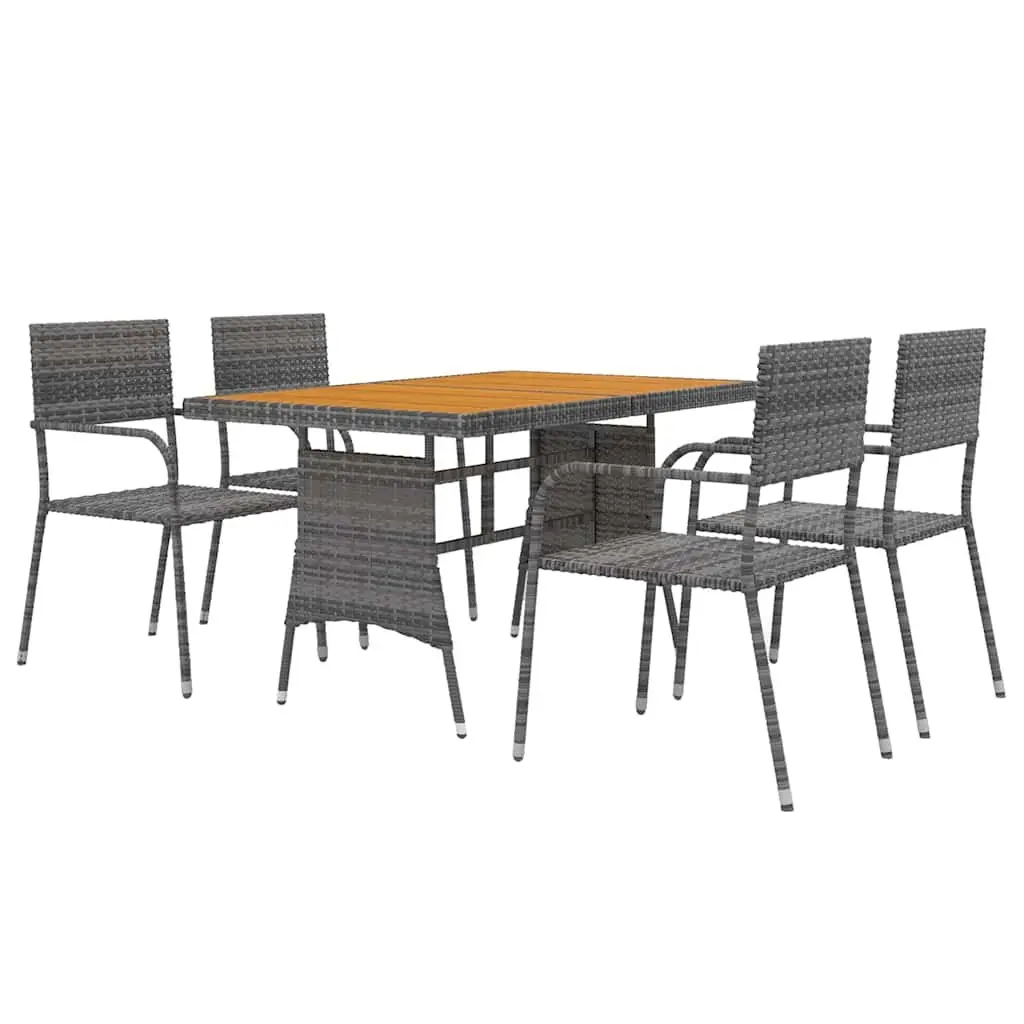 5 Piece Outdoor Dining Set Grey Poly Rattan Garden Furniture Patio Table Chairs