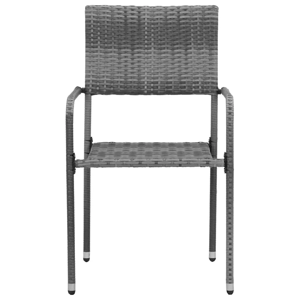 Outdoor Dining Set 9 Piece Grey Waterproof PE Rattan Steel Frame Acacia Wood Table Chairs