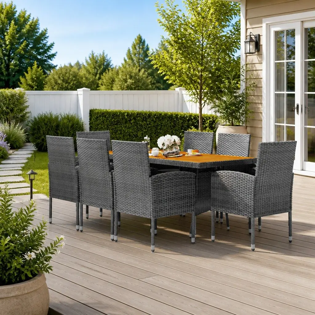 Outdoor Dining Set 9 Piece Rattan Grey Patio Garden Furniture Table Chairs