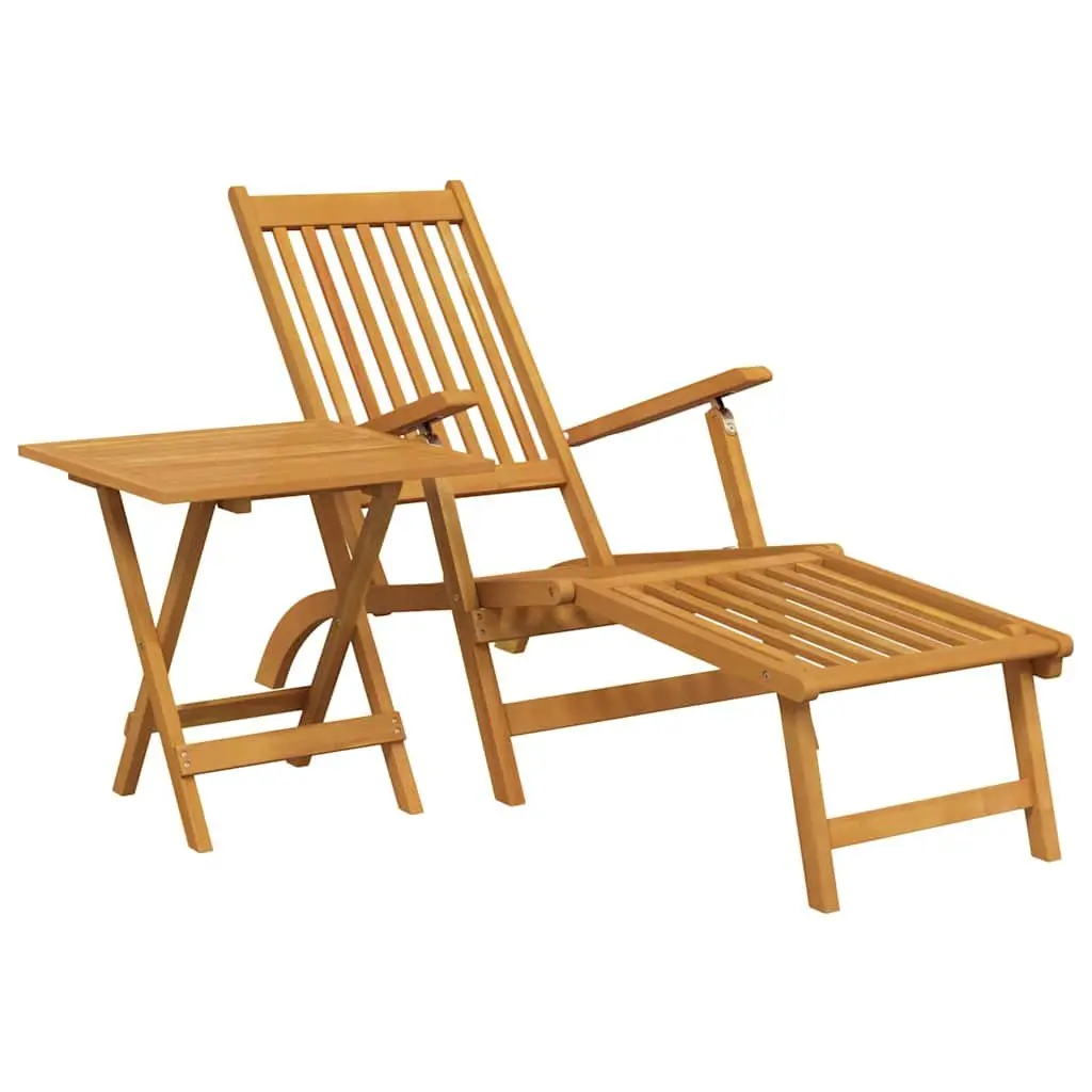 Outdoor Deck Chair with Footrest and Table Sun Lounger Garden Furniture Brown