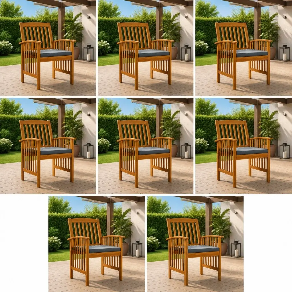 Outdoor Dining Chairs 8 Piece Set with Cushions Garden Seating Wood Acacia Grey