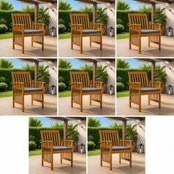 Outdoor Dining Chairs 8 Piece Set with Cushions Garden Seating Wood Acacia Grey