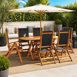 Outdoor Folding Garden Chairs Set 6 pcs Wood Patio Seating Adjustable Backrest