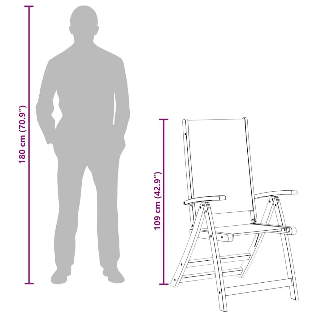 Folding Garden Chairs Set Adjustable Backrest 6 Piece Brown Wood