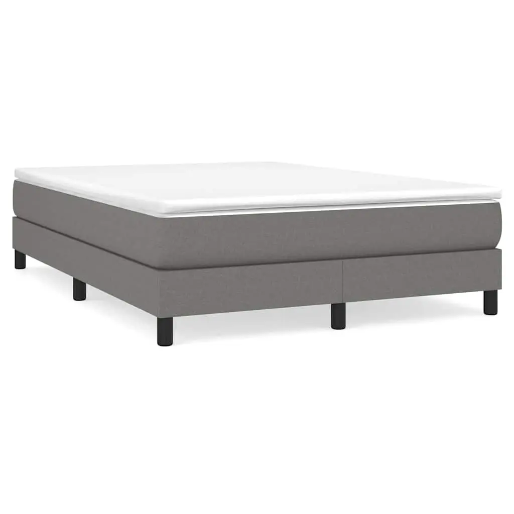Box Spring Bed Frame Double Grey Fabric Bedroom Furniture Supportive Slats