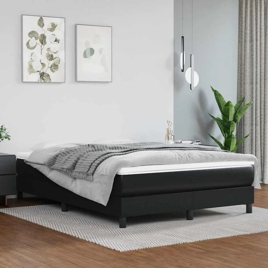 Box Spring Bed Frame Double Black Faux Leather Bedroom Furniture Sleep Support