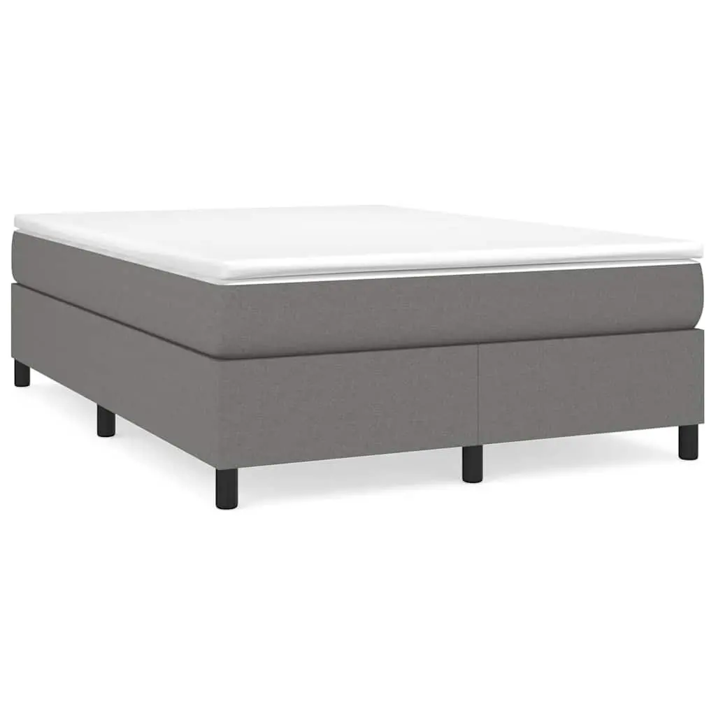 Box Spring Bed Frame Grey Fabric Queen Size with Plywood Slats