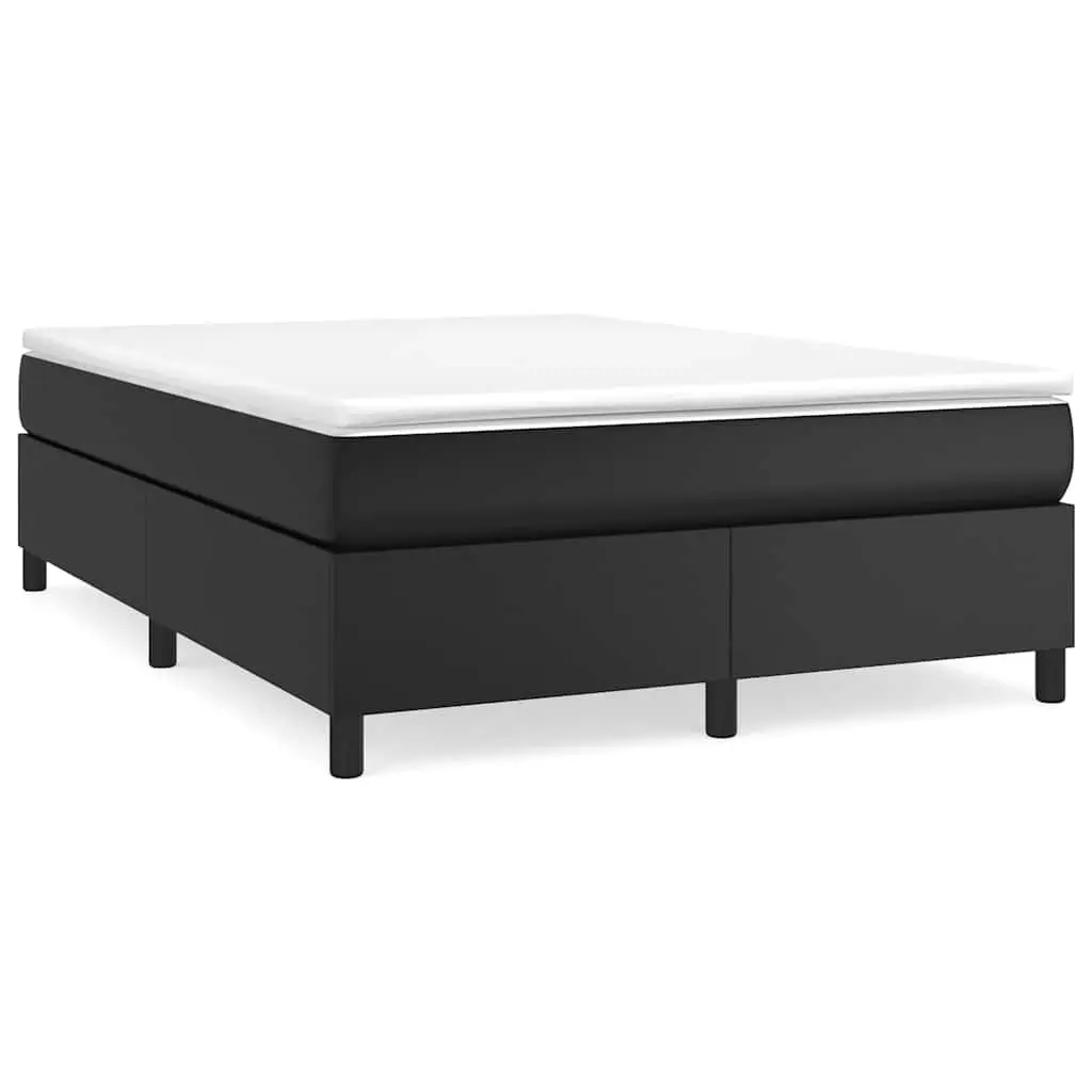 Box Spring Bed Frame Double Black Faux Leather Platform Bedroom Furniture