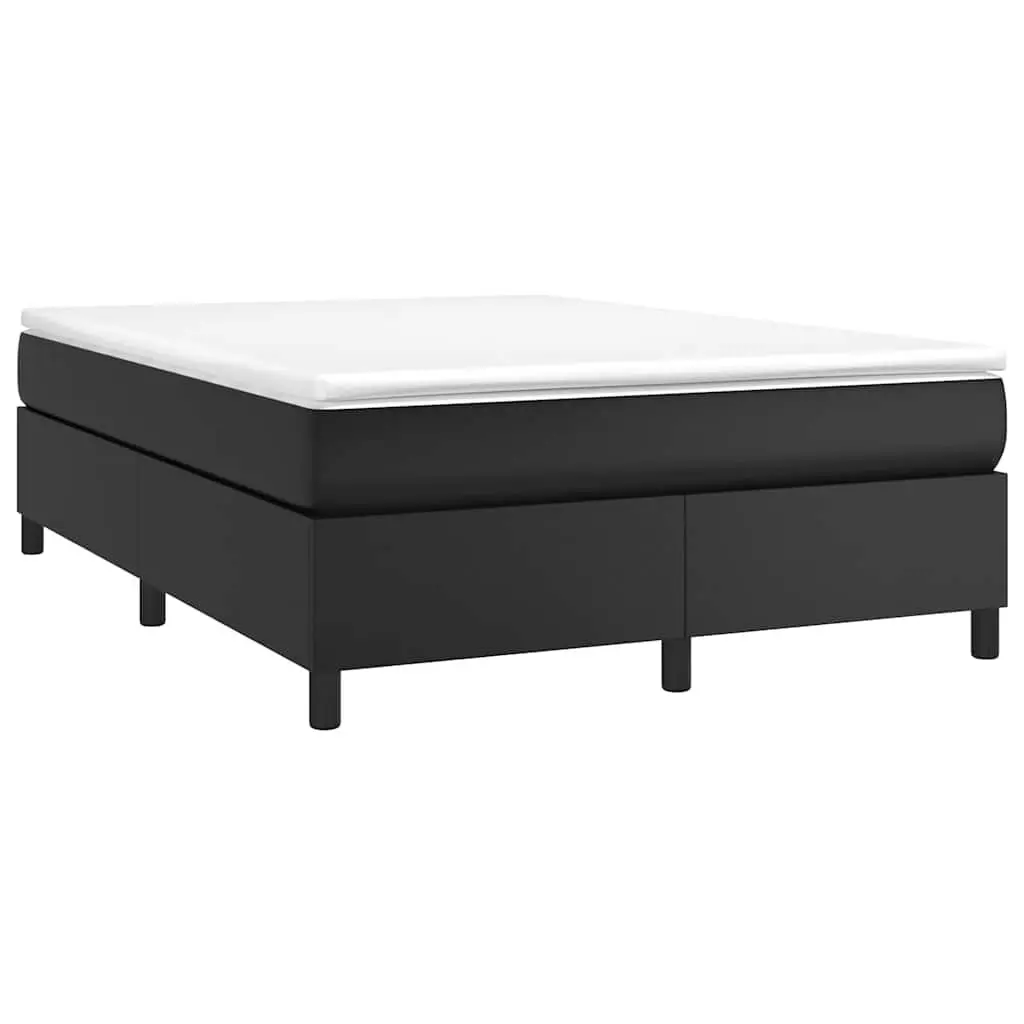Box Spring Bed Frame Double Black Faux Leather Platform Bedroom Furniture