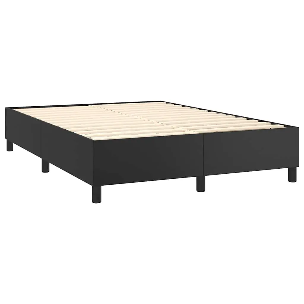 Box Spring Bed Frame Double Black Faux Leather Platform Bedroom Furniture