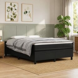 Box Spring Bed Frame Queen Black Faux Leather Platform Bedroom Furniture