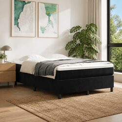 Double Box Spring Bed Frame Black Velvet Bedroom Furniture with Plywood Slats