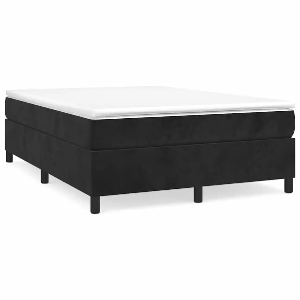 Double Box Spring Bed Frame Soft Velvet Upholstery Black