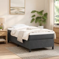 Box Spring Bed Frame King Single Grey Velvet Upholstered Bedroom Furniture