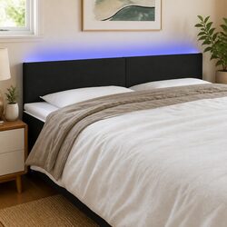 LED Headboard Black 200cm Fabric Bed Backrest Modern Bedroom Adjustable Height