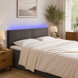LED Headboard Grey Velvet 144cm Adjustable Height Bedroom Bed Backrest Support