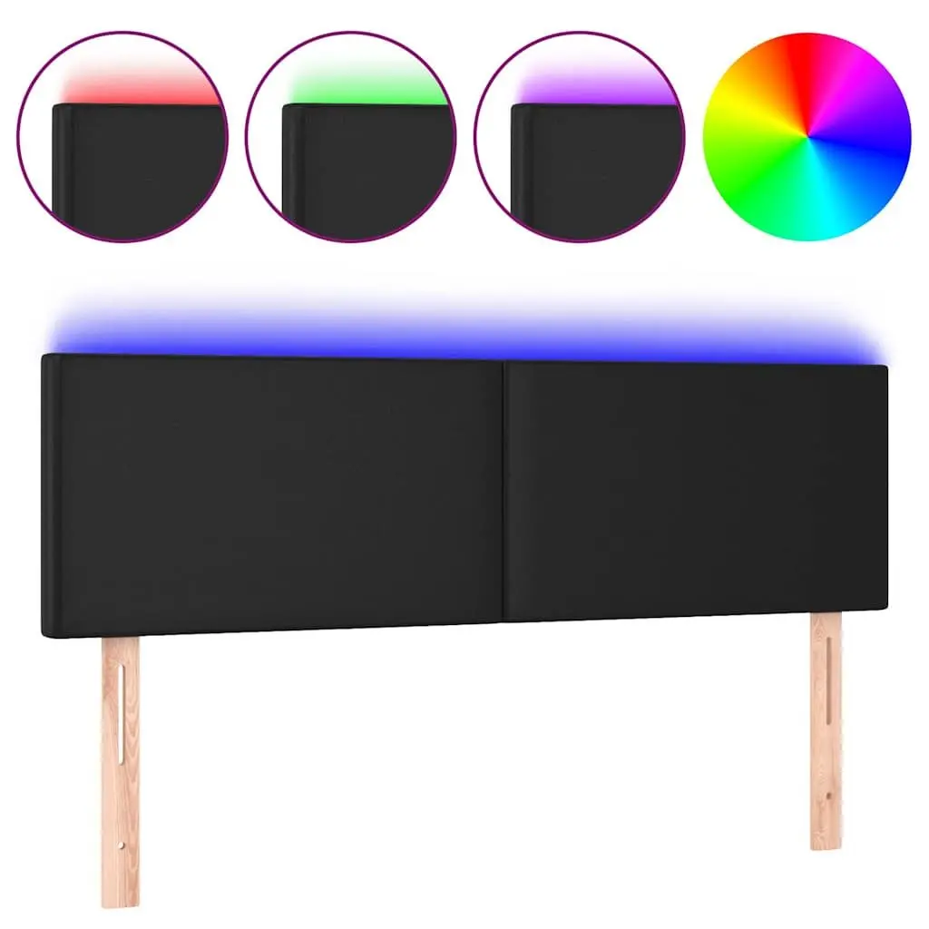 LED Headboard Adjustable Height 144 cm Black Faux Leather with USB Powered Lights