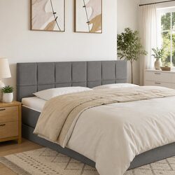 LED Headboard 144 cm Grey Fabric Adjustable Height Bedroom Bed Frame