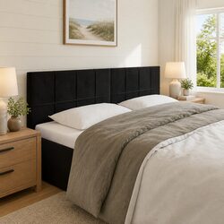 LED Headboard Black 144cm Velvet Bed Backrest Modern Bedroom Furniture