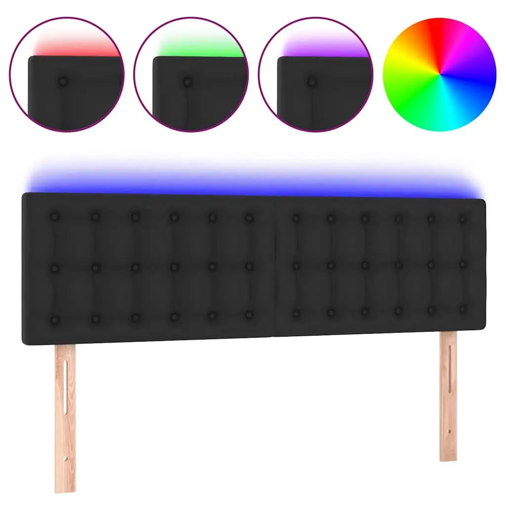 LED Headboard Black Faux Leather Adjustable Height Bed Back Support Modern