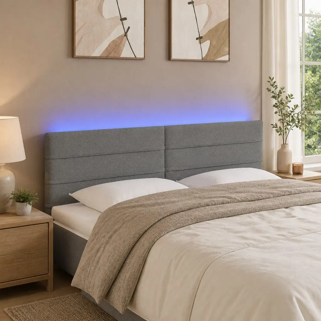 LED Headboard Adjustable Height 144cm Dark Grey Fabric with Colourful Lights