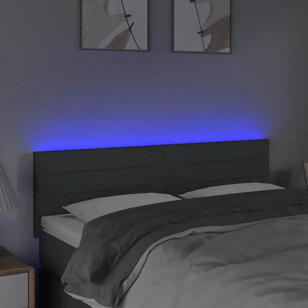 LED Headboard Adjustable Height 144cm Dark Grey Fabric with Colourful Lights