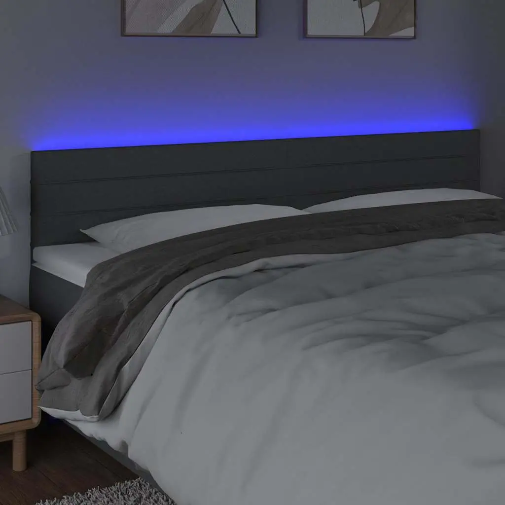 LED Headboard 200cm Dark Grey Fabric Bedroom Wall Mount Upholstered Backrest