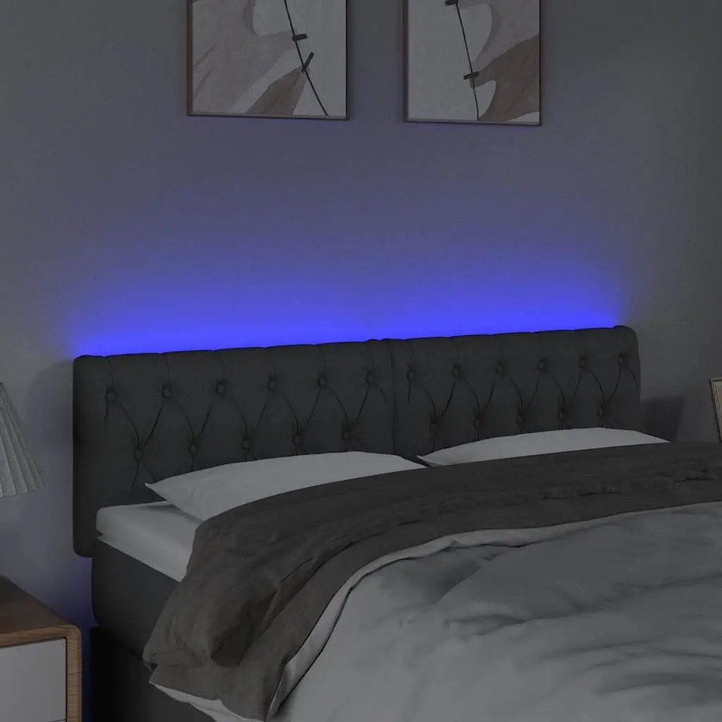 LED Headboard Adjustable Height 144 cm Grey Fabric Modern Bedroom Furniture