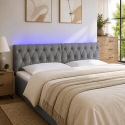 LED Headboard 160 cm Grey Fabric Adjustable Height Bed Back Support Modern