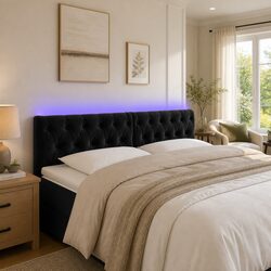 LED Headboard 144 cm Black Velvet Bed Frame Modern Bedroom Upholstered Wall