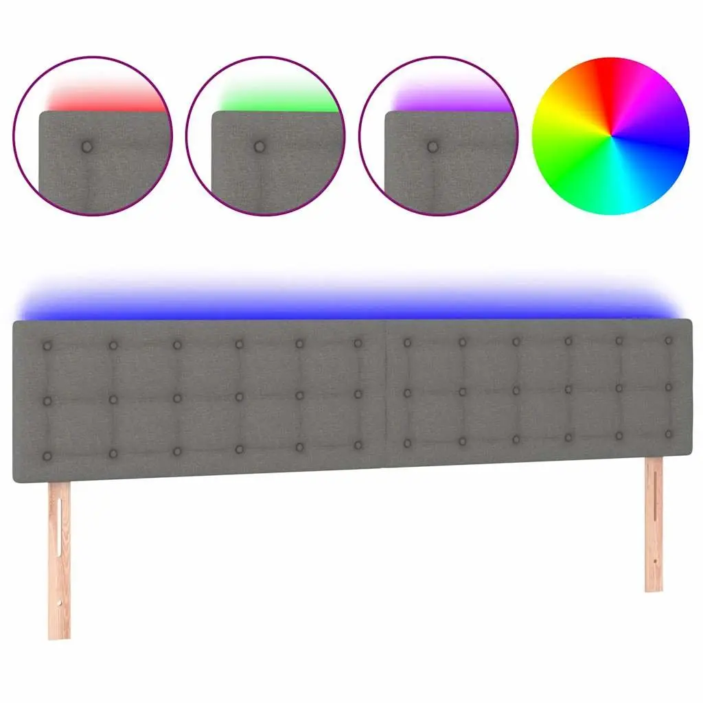LED Headboard 200 cm Grey Fabric Bed Head with Adjustable Height Colourful