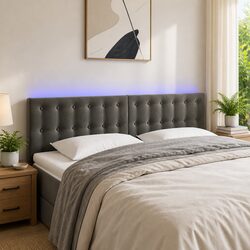 LED Headboard Dark Grey 144cm Velvet Bed Backrest Modern Bedroom Furniture