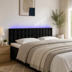 LED Headboard Black Velvet Bed Backrest Modern Bedroom Furniture Adjustable