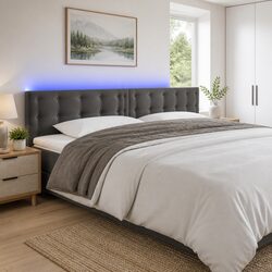 LED Headboard 160cm Dark Grey Velvet Bed Upholstered Modern Bedroom Furniture