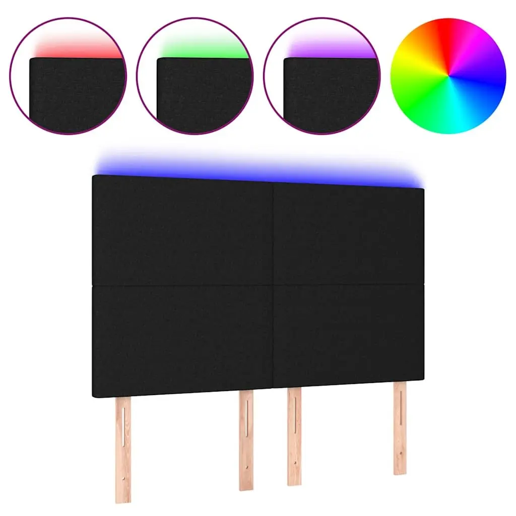 LED Headboard 144cm Black Fabric Bed Upholstered Modern Design Adjustable Height